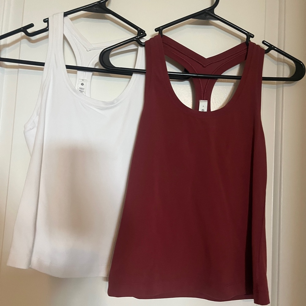 Women's White and Maroon Tank Tops